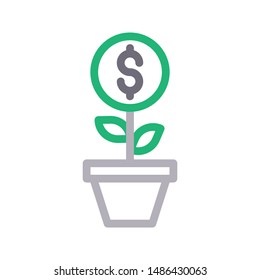 dollar growth colour line vector icon