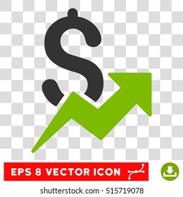 Dollar Growth EPS vector icon. Illustration style is flat iconic bicolor eco green and gray symbol.