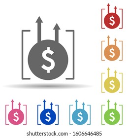 Dollar, growth, funds raising in multi color style icon. Simple glyph, flat vector of business icons for ui and ux, website or mobile application