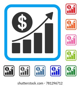 Dollar Growth Graph icon. Flat gray pictogram symbol in a blue rounded squared frame. Black, gray, green, blue, red, orange color additional versions of Dollar Growth Graph vector.