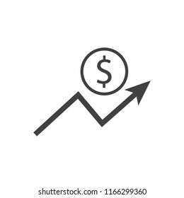 Dollar Growth Icon With Arrow Sign. Earnings Increase. Vector.