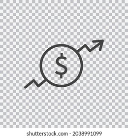 Dollar growth icon isolated on transparent background. Chart up. Vector Illustration.