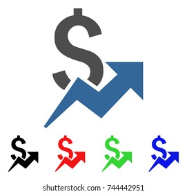 Dollar Growth icon. Vector illustration style is a flat iconic dollar growth symbol with black, red, green, blue color variants. Designed for web and software interfaces.