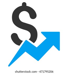 Dollar Growth icon. Vector style is bicolor flat iconic symbol with rounded angles, blue and gray colors, white background.