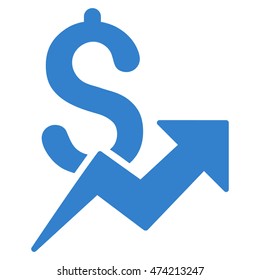 Dollar Growth icon. Vector style is flat iconic symbol with rounded angles, cobalt color, white background.