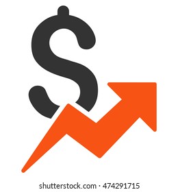 Dollar Growth icon. Vector style is bicolor flat iconic symbol with rounded angles, orange and gray colors, white background.