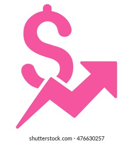 Dollar Growth icon. Vector style is flat iconic symbol with rounded angles, pink color, white background.