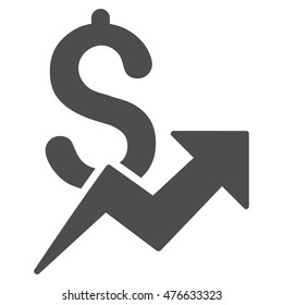 Dollar Growth icon. Vector style is flat iconic symbol with rounded angles, gray color, white background.