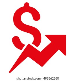 Dollar Growth icon. Vector style is flat iconic symbol with rounded angles, red color, white background.