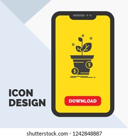 dollar, growth, pot, profit, business Glyph Icon in Mobile for Download Page. Yellow Background