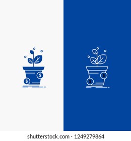 dollar, growth, pot, profit, business Line and Glyph web Button in Blue color Vertical Banner for UI and UX, website or mobile application