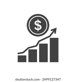 Dollar growth rate graph, Money payout investment icon, Dollar growth vector sign isolated.