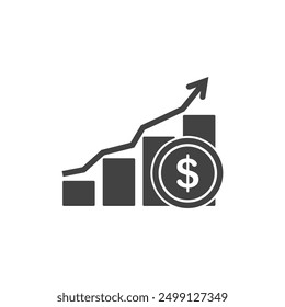 Gráfico de tasa de crecimiento del dólar, ícono de inversión de Pago monetario, signo de Vector de crecimiento del dólar aislado.