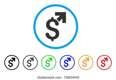 Dollar Growth rounded icon. Style is a flat dollar growth grey symbol inside light blue circle with black, gray, green, blue, red, orange versions. Vector designed for web and software interfaces.