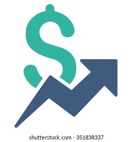 Dollar Growth vector icon. Style is bicolor flat symbol, cobalt and cyan colors, rounded angles, white background.