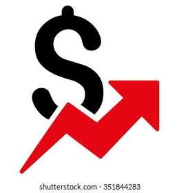 Dollar Growth vector icon. Style is bicolor flat symbol, intensive red and black colors, rounded angles, white background.