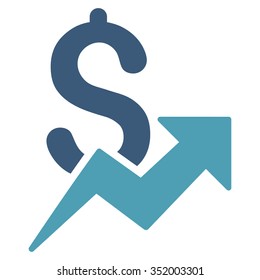 Dollar Growth vector icon. Style is bicolor flat symbol, cyan and blue colors, rounded angles, white background.