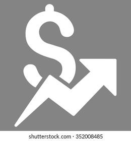 Dollar Growth vector icon. Style is flat symbol, white color, rounded angles, gray background.