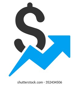 Dollar Growth vector icon. Style is bicolor flat symbol, blue and gray colors, rounded angles, white background.