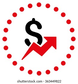 Dollar Growth vector icon. Style is bicolor flat circled symbol, intensive red and black colors, rounded angles, white background.