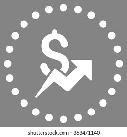 Dollar Growth vector icon. Style is flat circled symbol, white color, rounded angles, gray background.