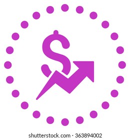 Dollar Growth vector icon. Style is flat circled symbol, violet color, rounded angles, white background.