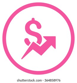 Dollar Growth vector icon. Style is flat circled symbol, pink color, rounded angles, white background.