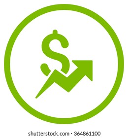 Dollar Growth vector icon. Style is flat circled symbol, eco green color, rounded angles, white background.