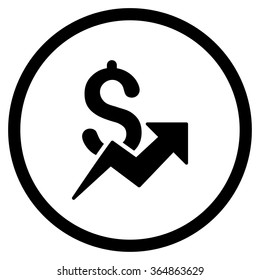 Dollar Growth vector icon. Style is flat circled symbol, black color, rounded angles, white background.