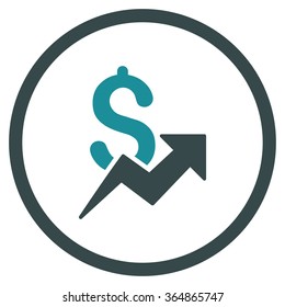 Dollar Growth vector icon. Style is bicolor flat circled symbol, soft blue colors, rounded angles, white background.