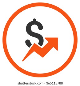 Dollar Growth vector icon. Style is bicolor flat circled symbol, orange and gray colors, rounded angles, white background.