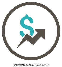 Dollar Growth vector icon. Style is bicolor flat circled symbol, grey and cyan colors, rounded angles, white background.