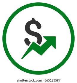Dollar Growth vector icon. Style is bicolor flat circled symbol, green and gray colors, rounded angles, white background.