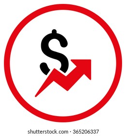Dollar Growth vector icon. Style is bicolor flat circled symbol, intensive red and black colors, rounded angles, white background.