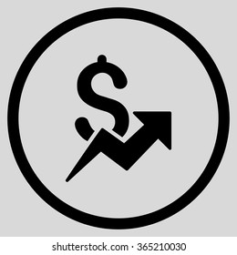 Dollar Growth vector icon. Style is flat circled symbol, black color, rounded angles, light gray background.