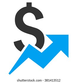 Dollar Growth vector icon. Style is bicolor flat symbol, blue and gray colors, white background.