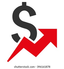 Dollar Growth vector icon. Style is flat symbol, red color, white background.