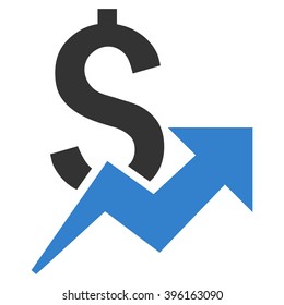 Dollar Growth vector icon. Style is flat symbol, cobalt color, white background.
