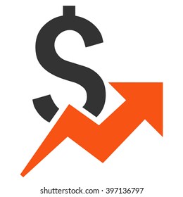 Dollar Growth vector icon. Style is bicolor flat symbol, orange and gray colors, white background.