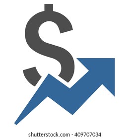 Dollar Growth vector icon. Style is bicolor flat symbol, cobalt and gray colors, white background.