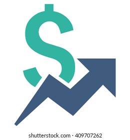 Dollar Growth vector icon. Style is bicolor flat symbol, cobalt and cyan colors, white background.
