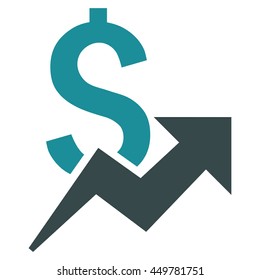 Dollar Growth vector icon. Style is bicolor flat symbol, soft blue colors, white background.