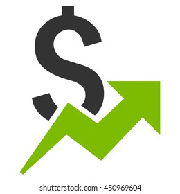 Dollar Growth vector icon. Style is bicolor flat symbol, eco green and gray colors, white background.