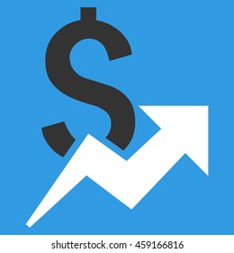 Dollar Growth vector icon. Style is flat symbol, white color, blue background.