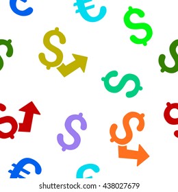 Dollar Growth vector seamless repeatable pattern. Style is flat dollar growth and dollar symbols on a transparent background.
