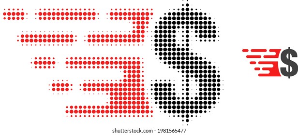 Dollar halftone dot icon illustration. Halftone array contains round points. Vector illustration of dollar icon on a white background. Flat abstraction for dollar symbol.