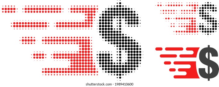 Dollar-Halbtonsymbol Halftone Muster enthält Kreis-Pixel. Vektorgrafik des Dollars auf weißem Hintergrund.