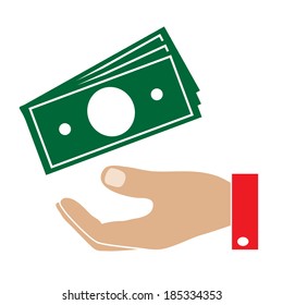 Dollar in hand colored illustration