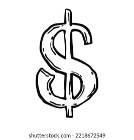 Diseño vectorial de ilustración dibujada a mano por el dólar. 