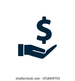 Icono plano de la mano del dólar aislado en fondo blanco. Ilustración del vector